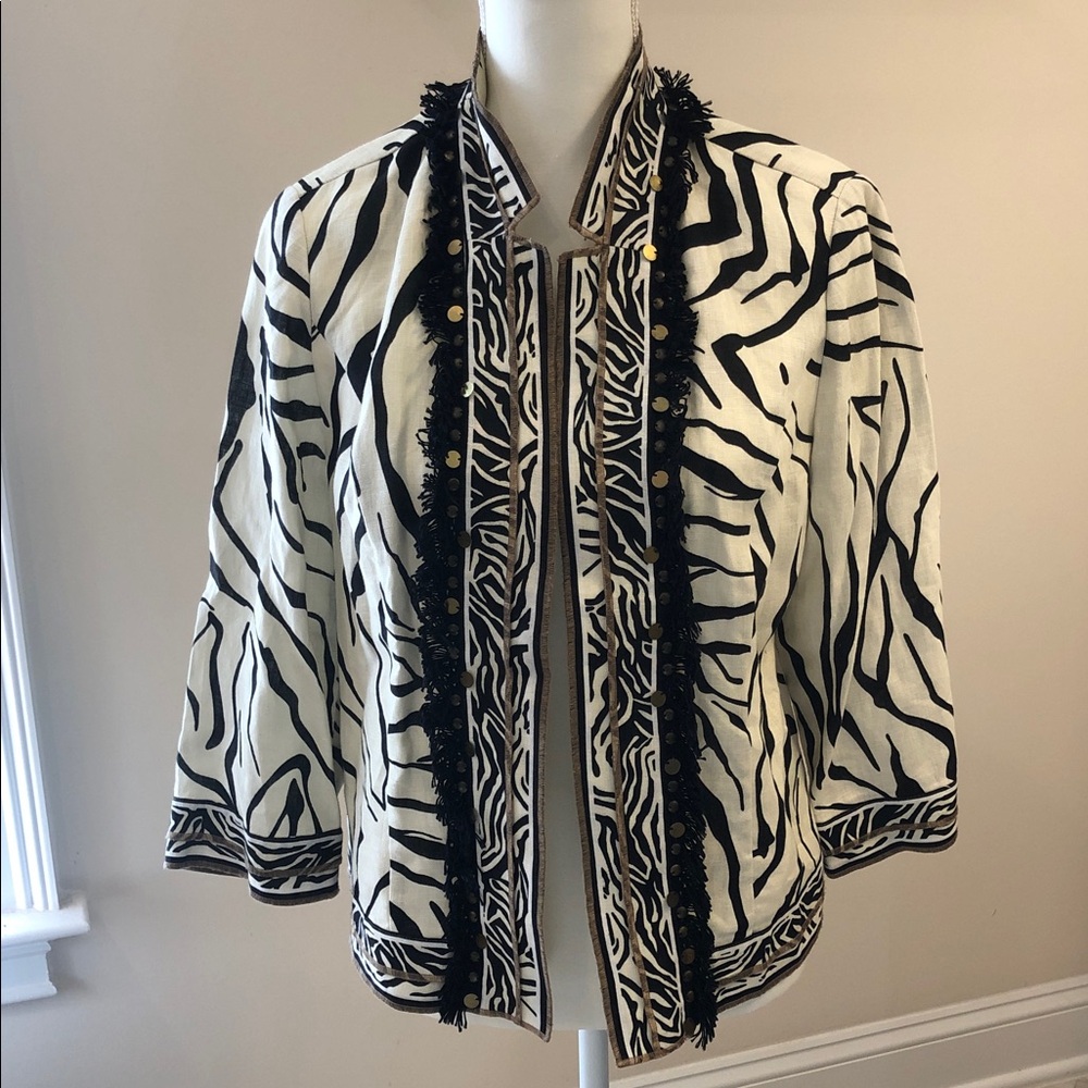 Chico's Vintage Black and White Zebra Patterned embellished Jacket